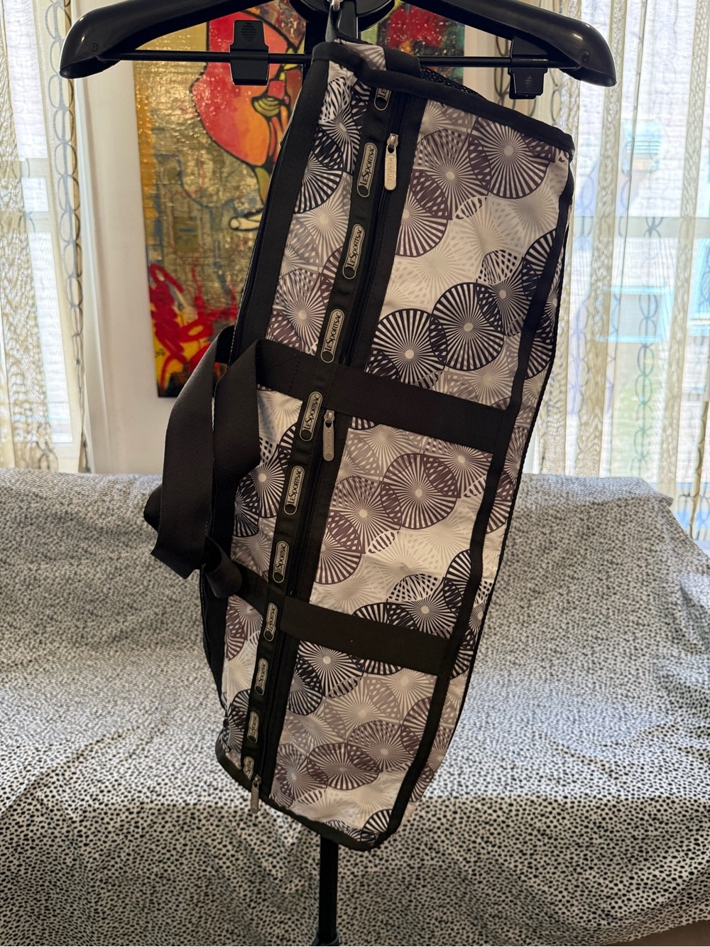 Rare Lesportsac Black and White Geometric Yoga Tote